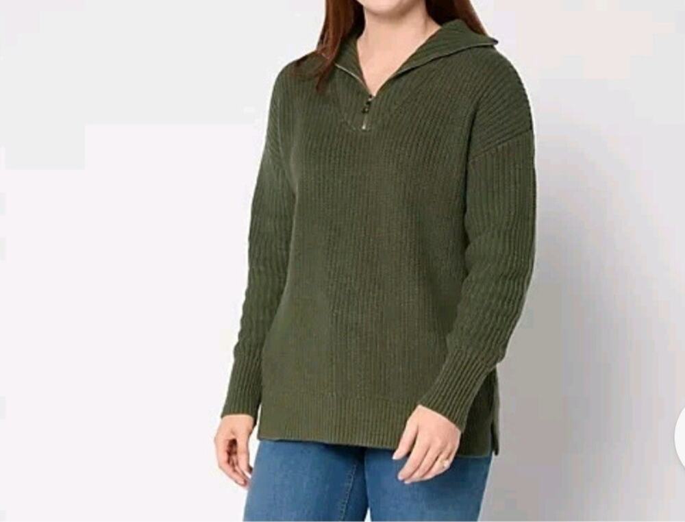 Belle By Kim Gravel 2X Olive Chunky Shaker Half Zip Sweater A697830 NWOT